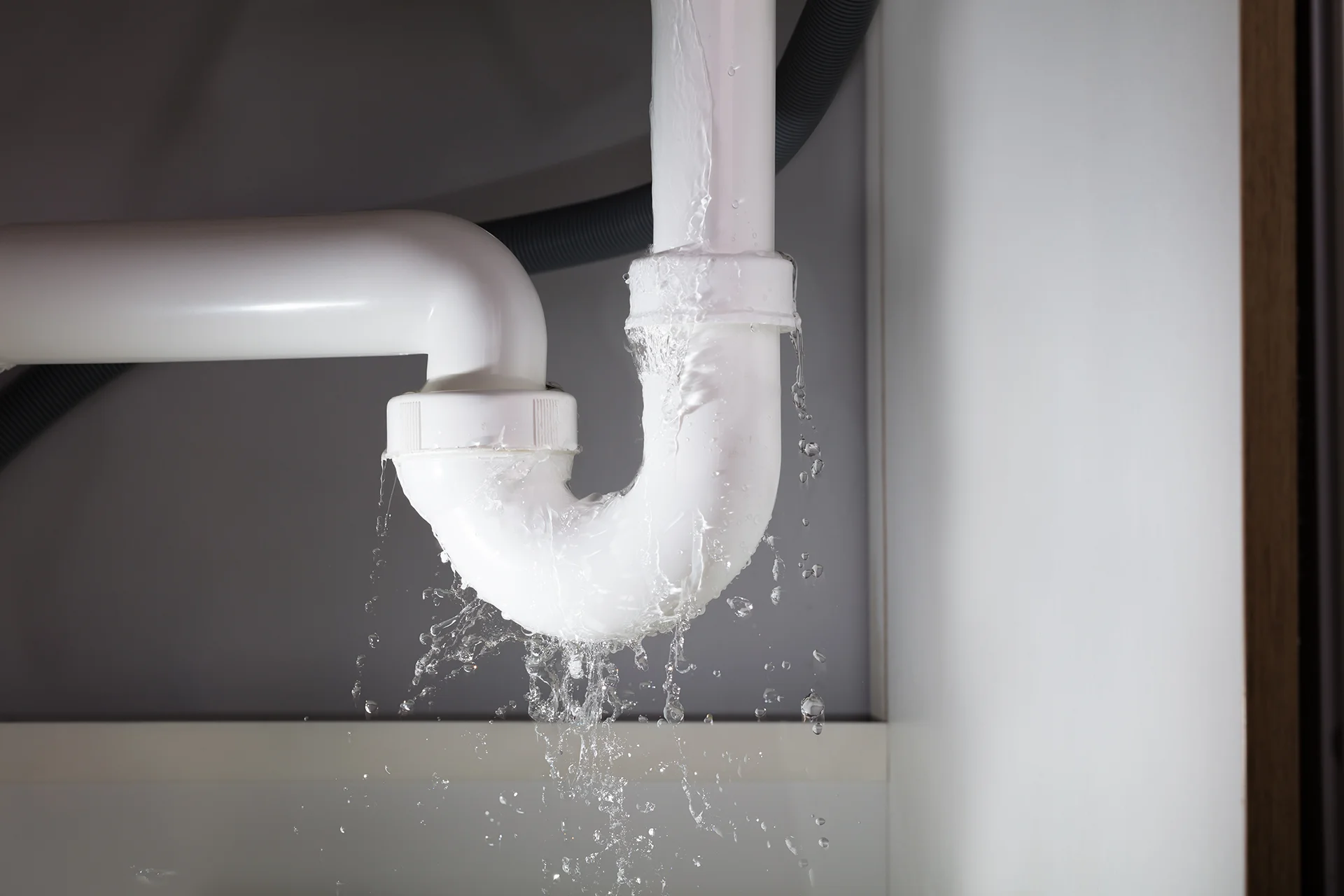 Plumber inspecting pipes under sink